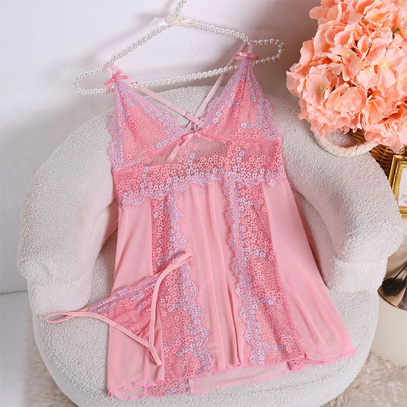 Dreamy Pink Lace Nightwear Set